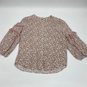 MAX STUDIO Cottagecore Shirt Size L Floral Ruffle Sleeve Button-Up Peasant Top